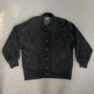 Vintage 80s Venesha Black Angora Cardigan Button Up Sweater Jacket Lined Size XL